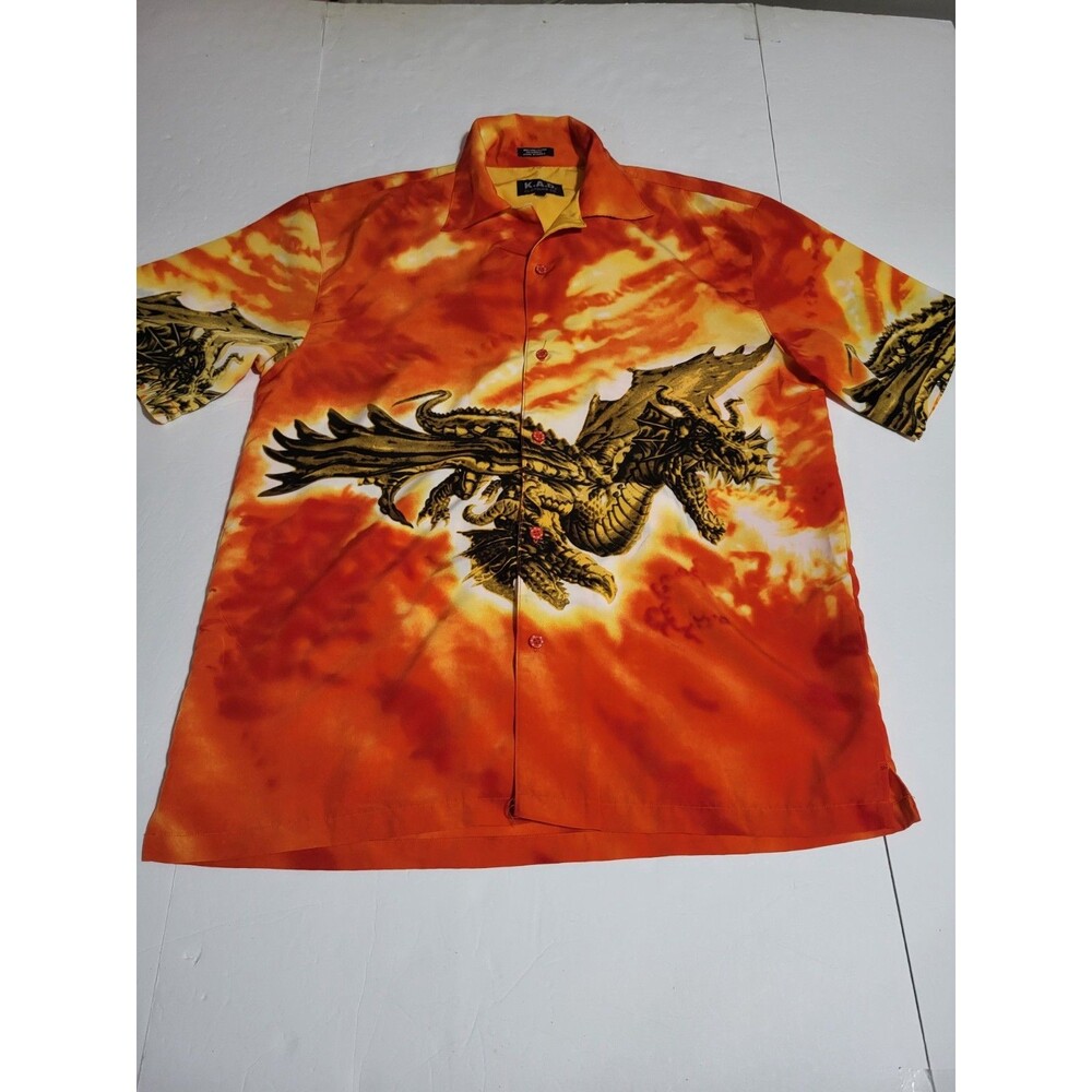 (#8) VTG K.A.D. Clothing Co Short Sleeve Button Down Dragon Size Men's Medium